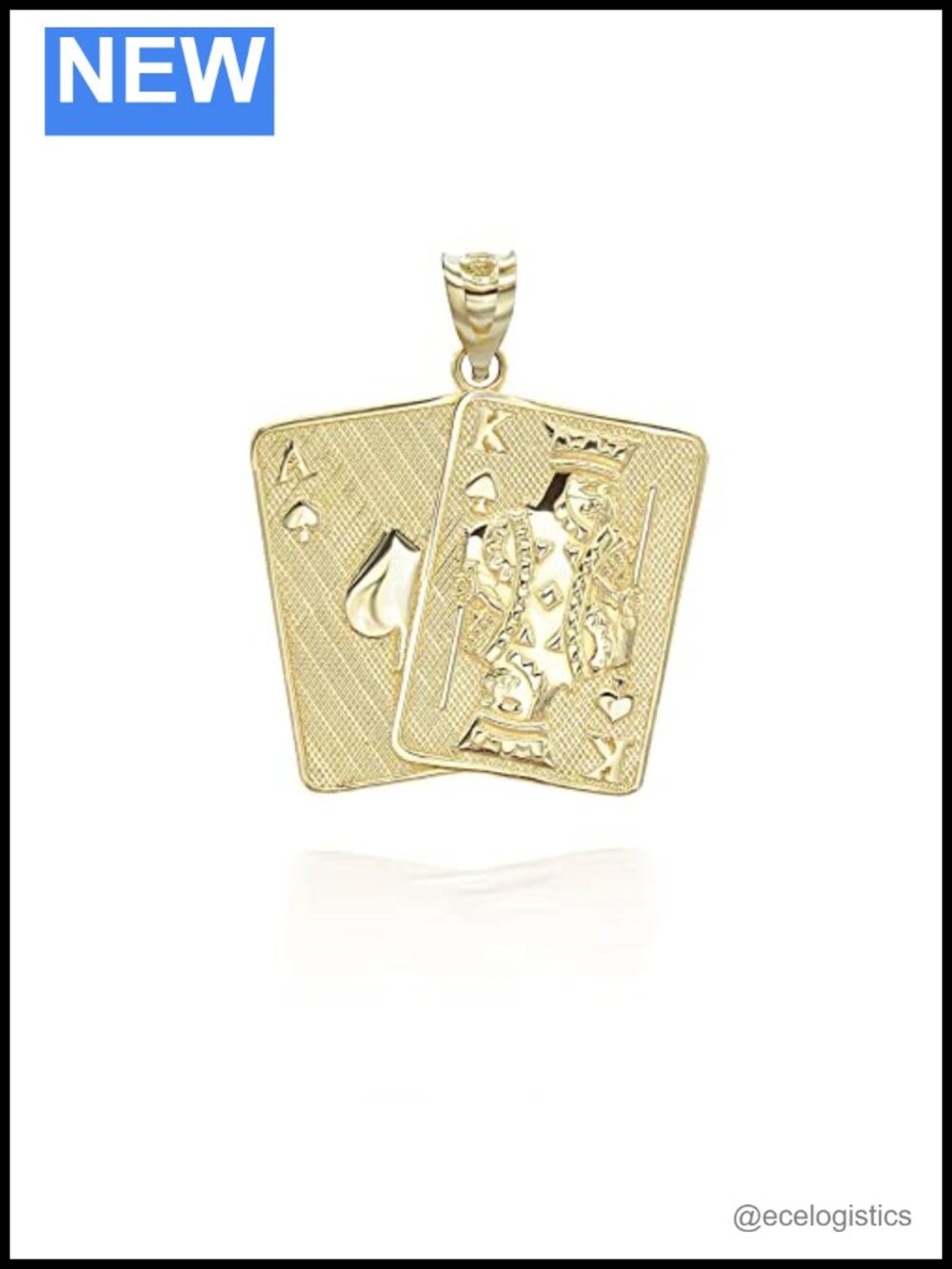 14K Yellow Gold King of Spades Poker Card Pendant Necklace